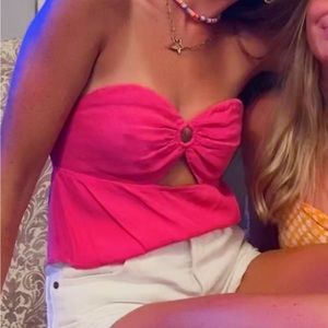 Pink strapless top